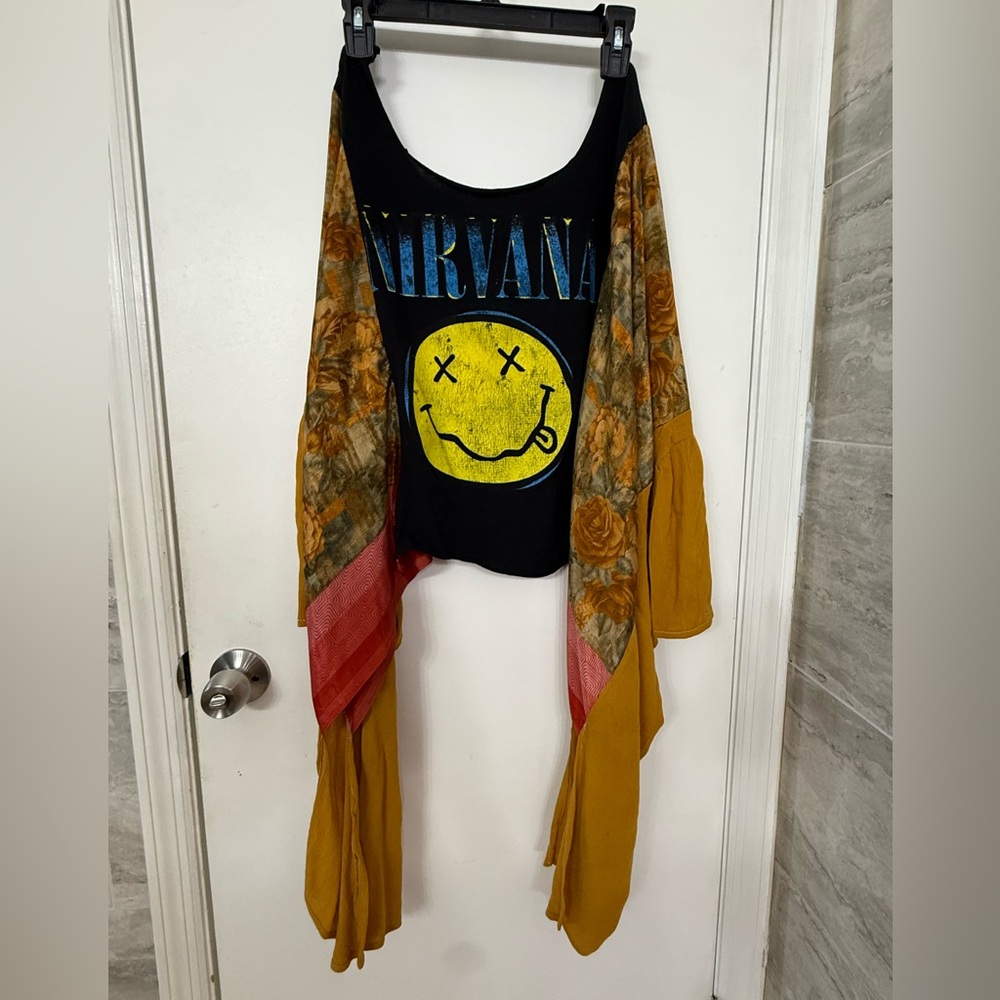 Nirvana Graphic and Mustard Patchwork Women's Top